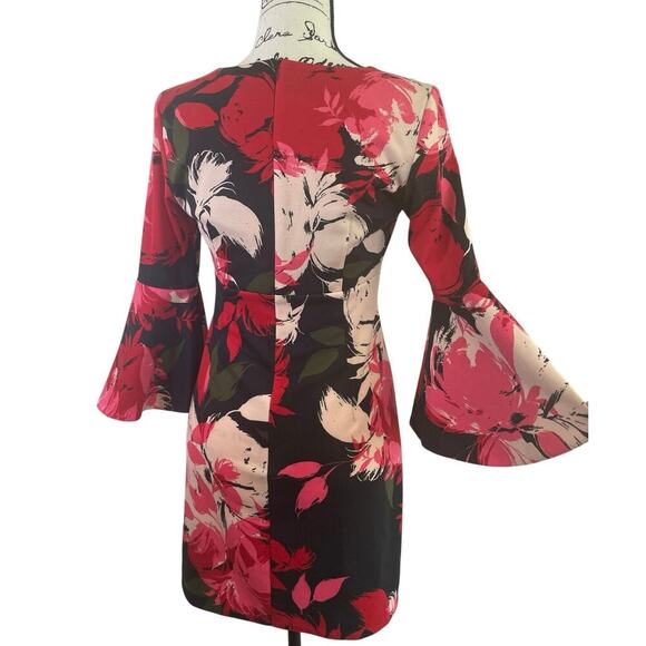 TRINA TURK SENA MINI DRESS FLORAL FLUTTERY BELLED SLEEVES SZ 2 SOPHISTICATED - Picture 10 of 16